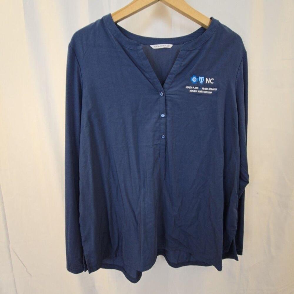Port Authority Blouse Womens XXL Blue NC Health Plans Logo Long Sleeve Tunic Top